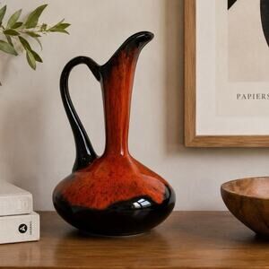 Vintage Mid Century Evangeline Lava Vase Pottery Red And Black
